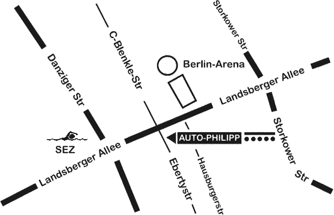 philippLageplan.gif - Von der Landsberger Allee in die Ebertystraße einbiegen, nach etwa 100 m befindet sich der Laden auf der linken Seite